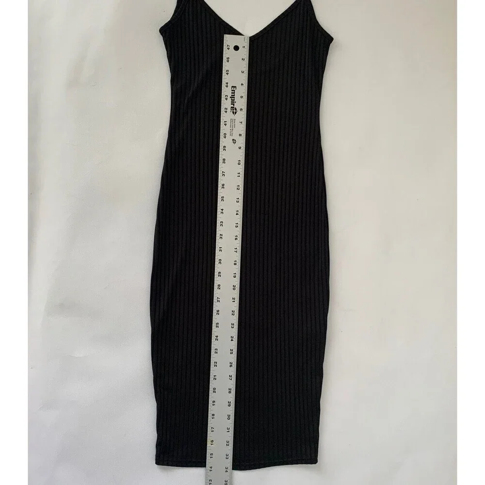Shein Bodycon Dress Womens Small Black Ribbed Cami Spaghetti Strap Stretch Basic - Picture 7 of 11